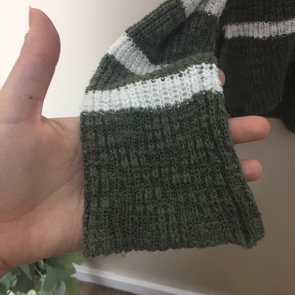 [Caslon] Olive Green & White Striped Sweater - Picture 3 of 8